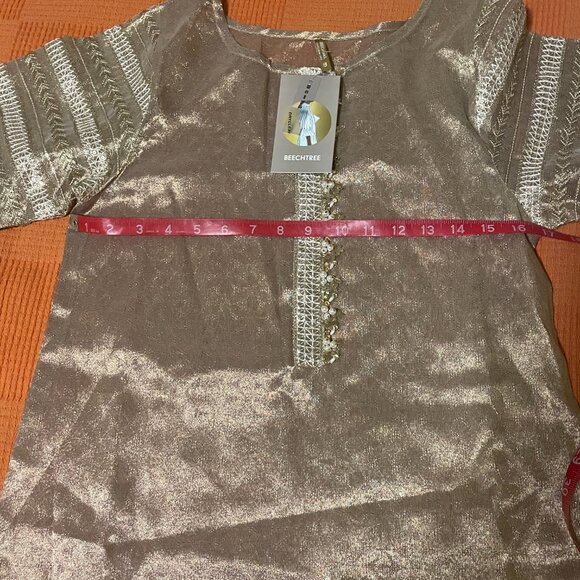 NWT Beechtree Gold Kurta with Embroidered and Sequined Sleeves and Neckline 8 - Picture 7 of 9
